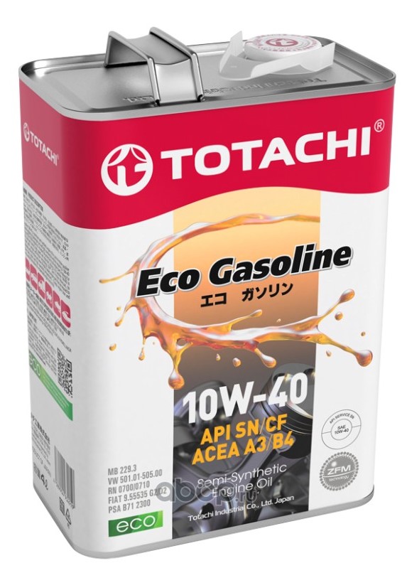 TOTACHI Eco Gasoline Semi-Synthetic 10W40 SNCF A3B4 ЖБ полусинтетическое Japan, 4л