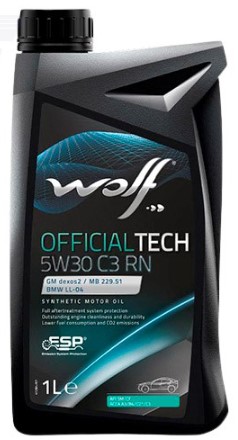 WOLF OFFICIALTECH 5W30 ACEA C3 RN17 MB 226.52 1 л масло моторное (PN 1043875)