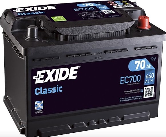 Exide Classic EC700 (70 Ач) 640 А (EN), полярность: обратная